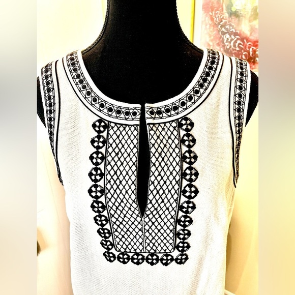 Ann Taylor linen blend shift dress w/blk beading &embroidery,back zip,hook&eye🖤 - Picture 3 of 16